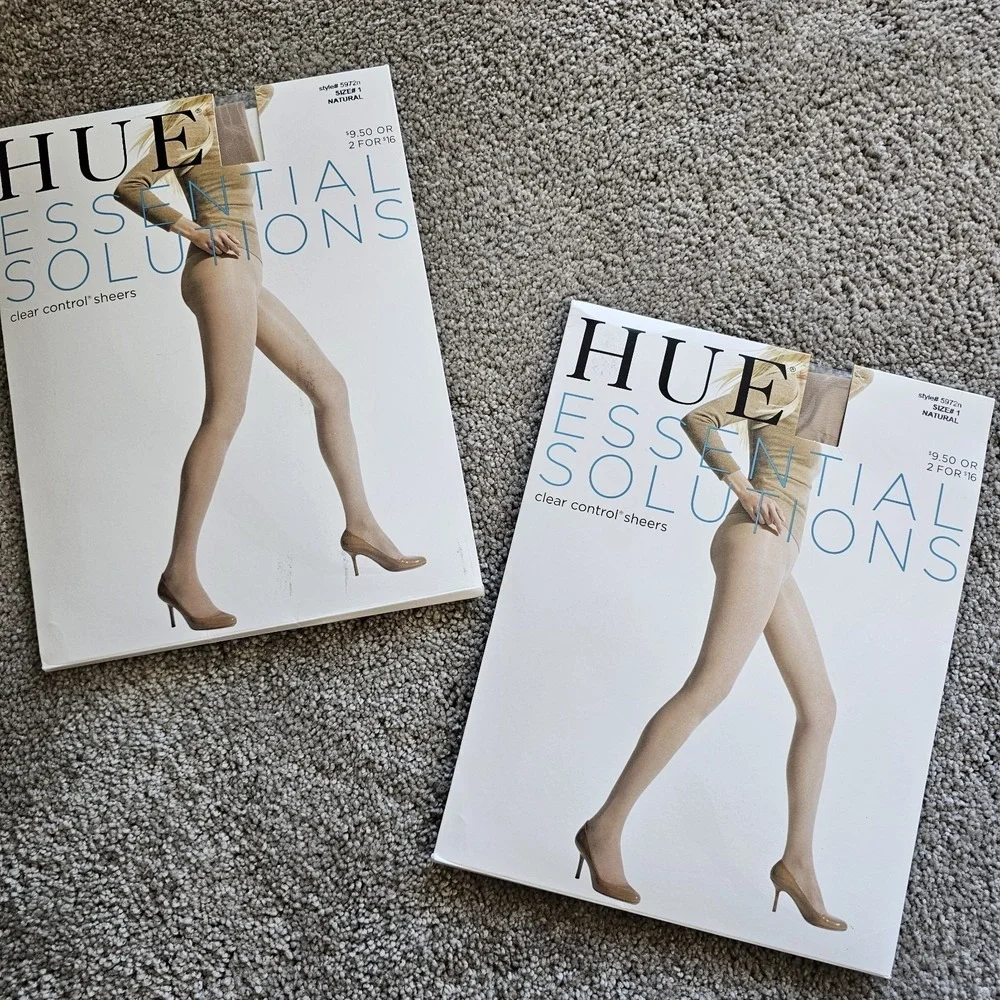 HUE Essential Solutions Pantyhose 2pk Natural Sheer Tummy Control 5972n Size 1